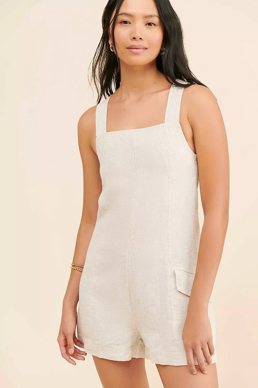 ALOHAS Volta Linen oatmeal Y2K preppy Romper Small A010521